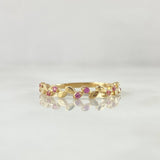 Interleaved Leaves Ring 1.3gr / T6 3/4 / Lilac Zircons 18K Yellow Gold ©