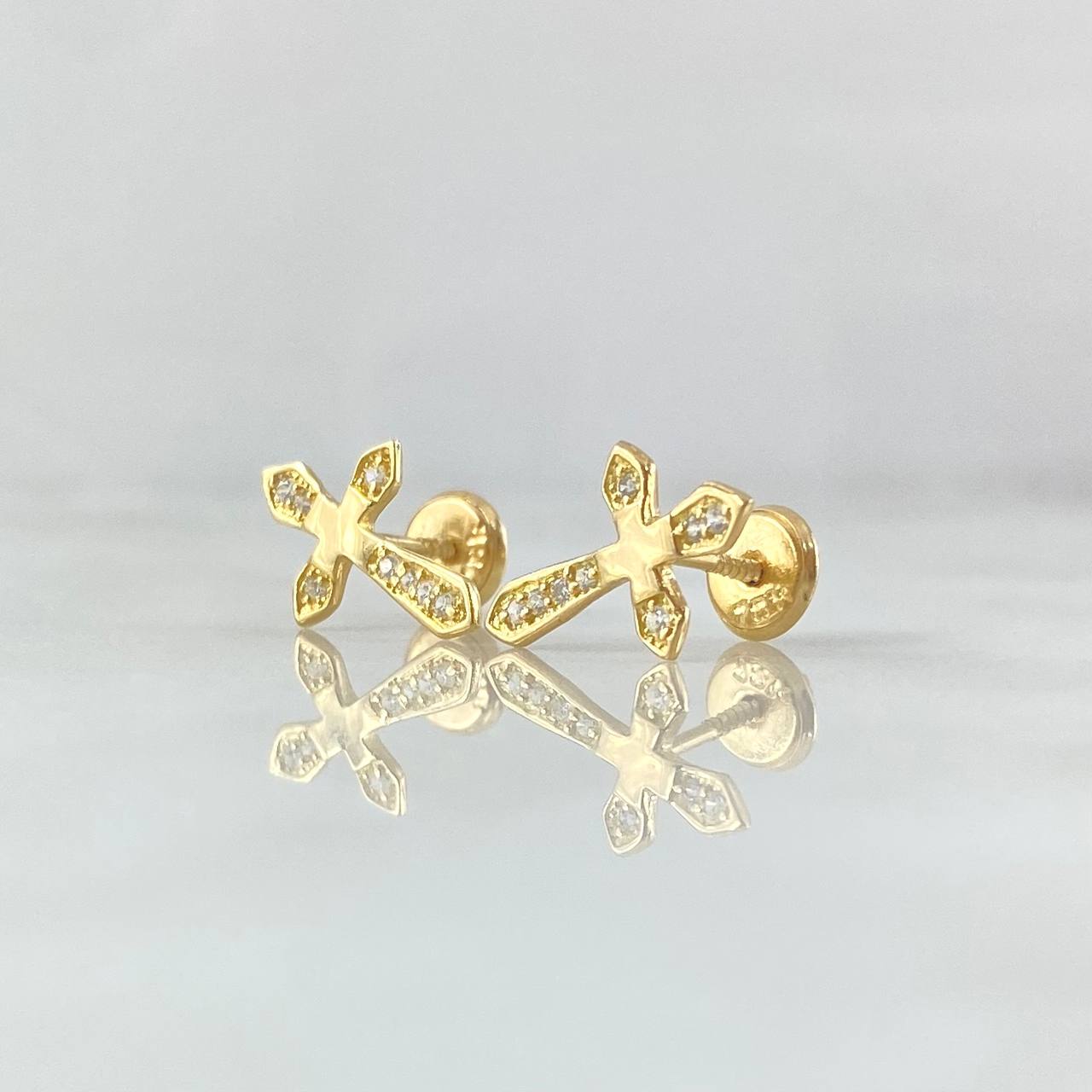 Topos Cruz Espada 1.35gr / 1.3cm / Circones Blancos Oro Amarillo 18K ©