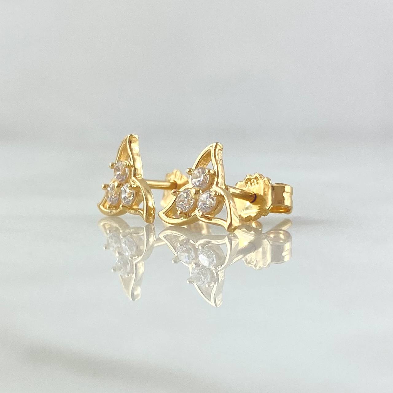 Stud Earrings Flor de Ninfa 1.3gr / 7.6mm Lobster Claw Butterfly White Zircons 18K Yellow Gold©