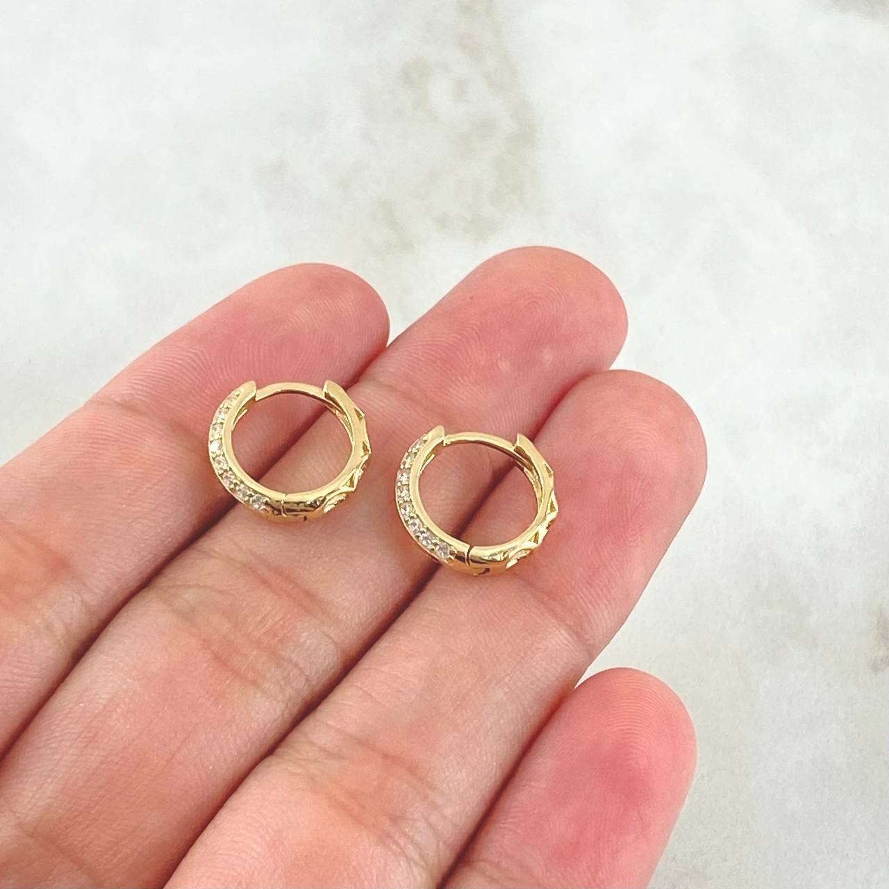 Candongas Doble Carril 2.1gr / 1.2cm / Circones Blancos Oro Amarillo 18K ©