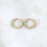 Hoop Earrings Smooth Basteado Hoop 1.95gr / 1.3cm / Green Zircons 18K Yellow Gold ©