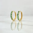 Hoop Earrings Smooth Basteado Hoop 1.95gr / 1.3cm / Green Zircons 18K Yellow Gold ©