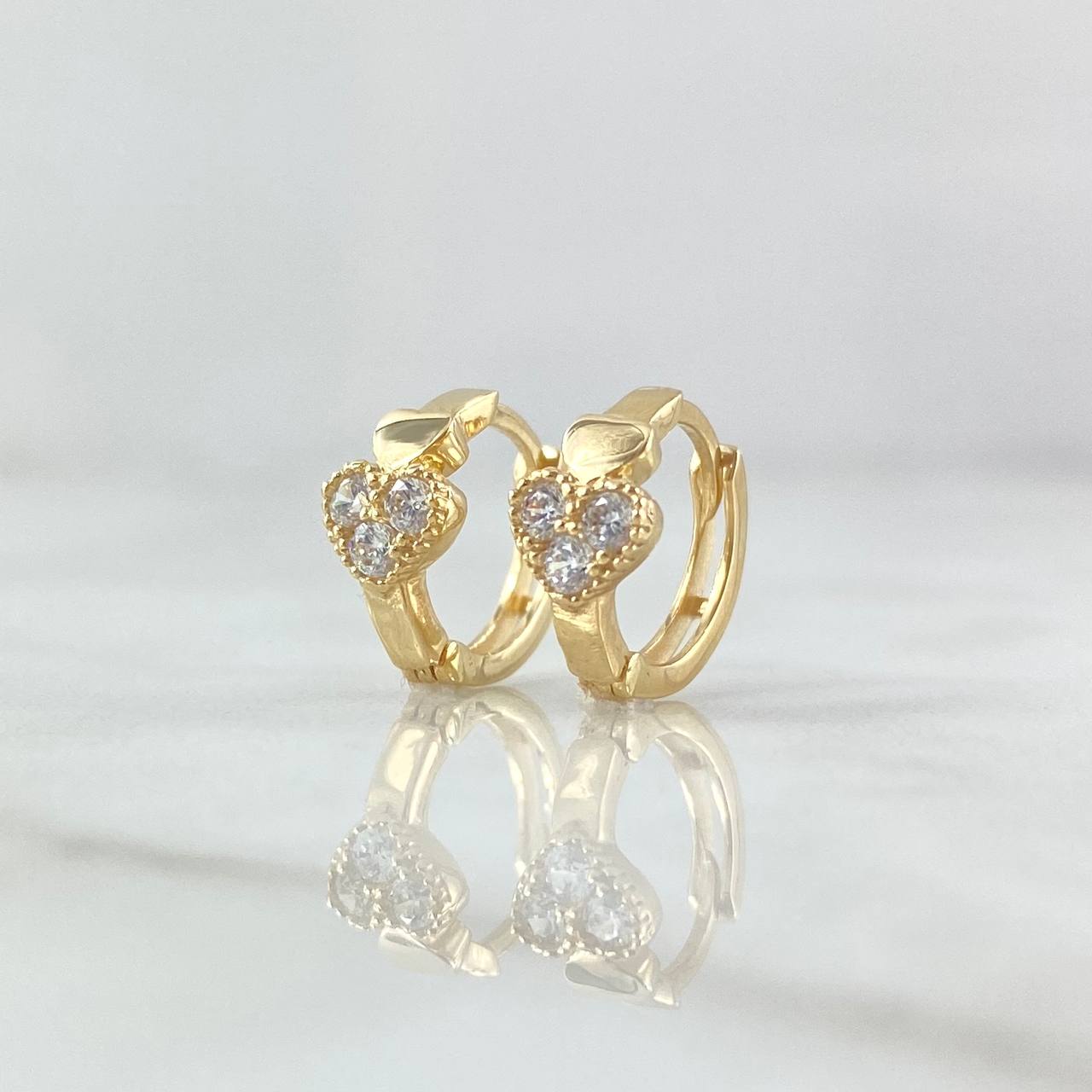 Candongas Corazón Tiny 1.8gr / 1.1cm / Circones Blancos Oro Amarillo 18K ©