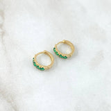 Hoop Earrings Double Track Basted 1.45gr / 1.1cm / Green Zircons 18K Yellow Gold ©