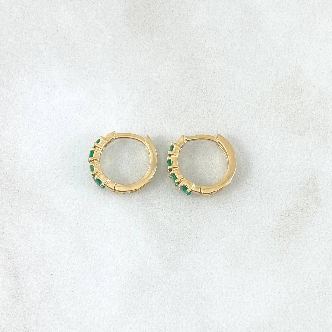 Hoop Earrings Double Track Basted 1.45gr / 1.1cm / Green Zircons 18K Yellow Gold ©