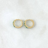 Hoop Earrings Double Track Basted 1.45gr / 1.1cm / Green Zircons 18K Yellow Gold ©