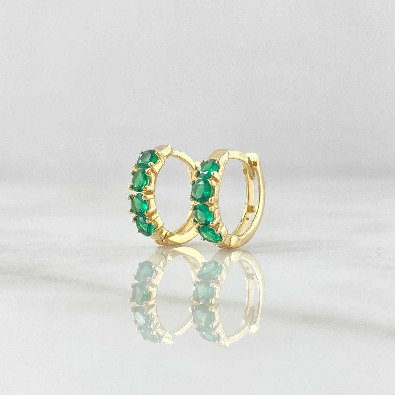Hoop Earrings Double Track Basted 1.45gr / 1.1cm / Green Zircons 18K Yellow Gold ©