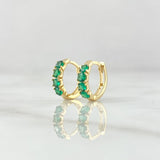 Hoop Earrings Double Track Basted 1.45gr / 1.1cm / Green Zircons 18K Yellow Gold ©