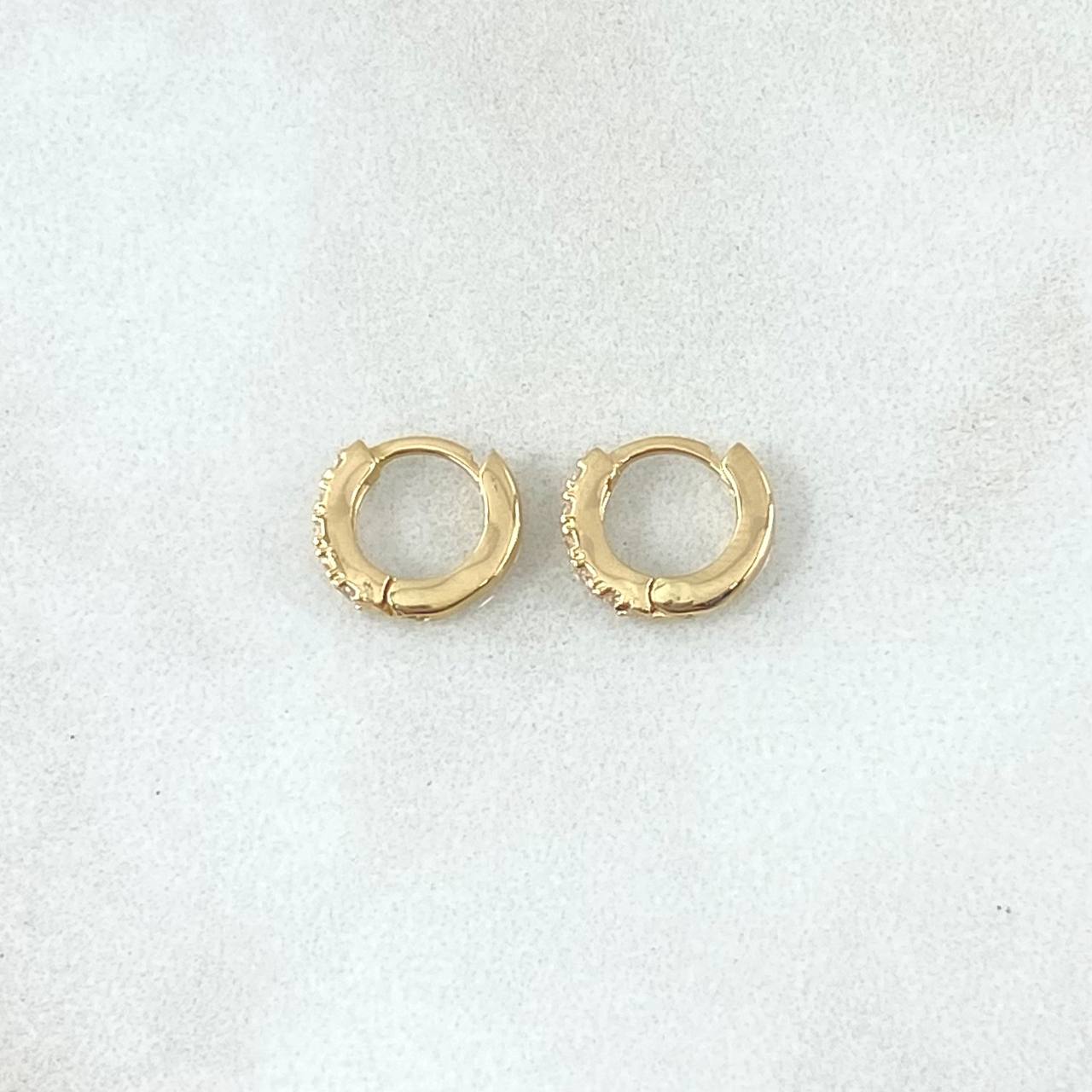 Candongas Carril Basteado Liso 1.05gr / 8mm Circones Blancos Oro Amarillo 18K ©