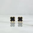 Stud Earrings Clover 0.7gr / 6mm Dotted Edge Black Resin 18K Yellow Gold ©