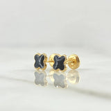 Topos Trebol 0.8gr / 6mm Borde Punteado Resina Negra Oro Amarillo 18K ©