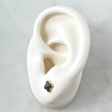 Stud Earrings Clover 0.7gr / 6mm Dotted Edge Black Resin 18K Yellow Gold ©