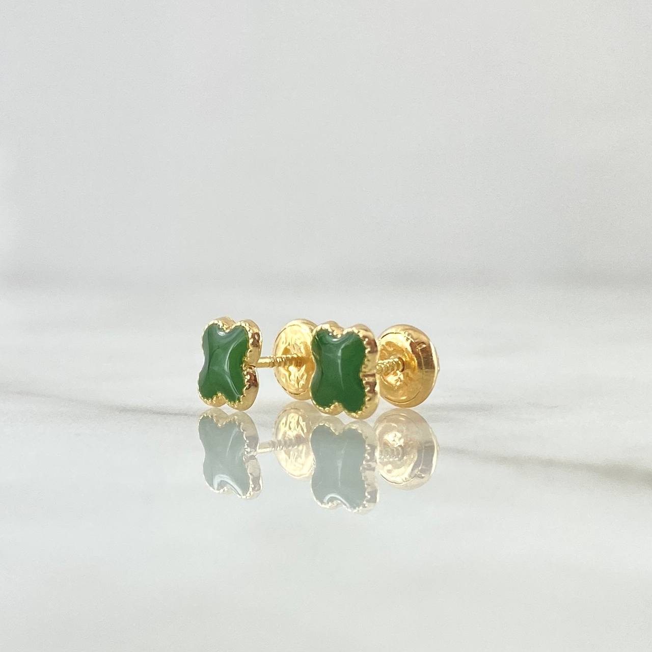 Topos Trebol 0.8gr / 6mm Borde Punteado Resina Verde Oro Amarillo 18K ©