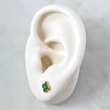 Stud Earrings Clover 1gr / 6mm Dotted Edge Green Resin 18K Yellow Gold ©