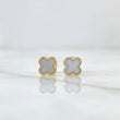 Topos Trebol 0.75gr / 6mm Borde Punteado Resina Blanca Oro Amarillo 18K