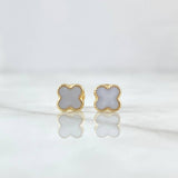 Topos Trebol 0.75gr / 6mm Borde Punteado Resina Blanca Oro Amarillo 18K