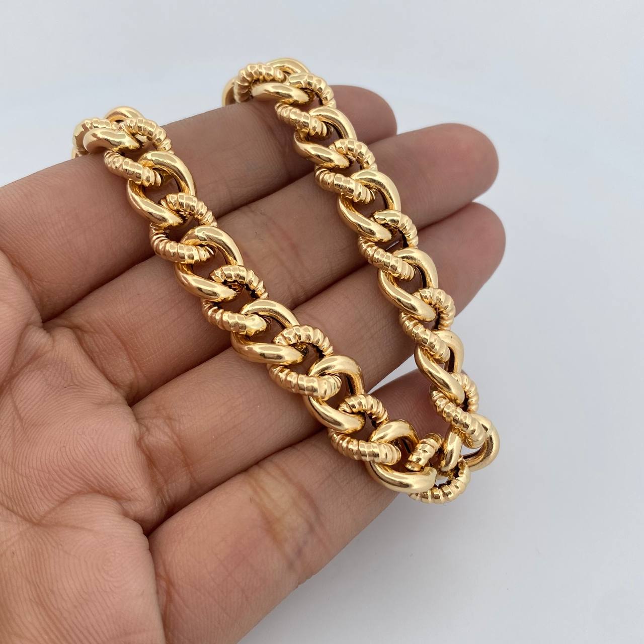 Bracelet Link 11.05gr / 20.8cm / 9.2mm Grooved Yellow Gold +3 18K &
