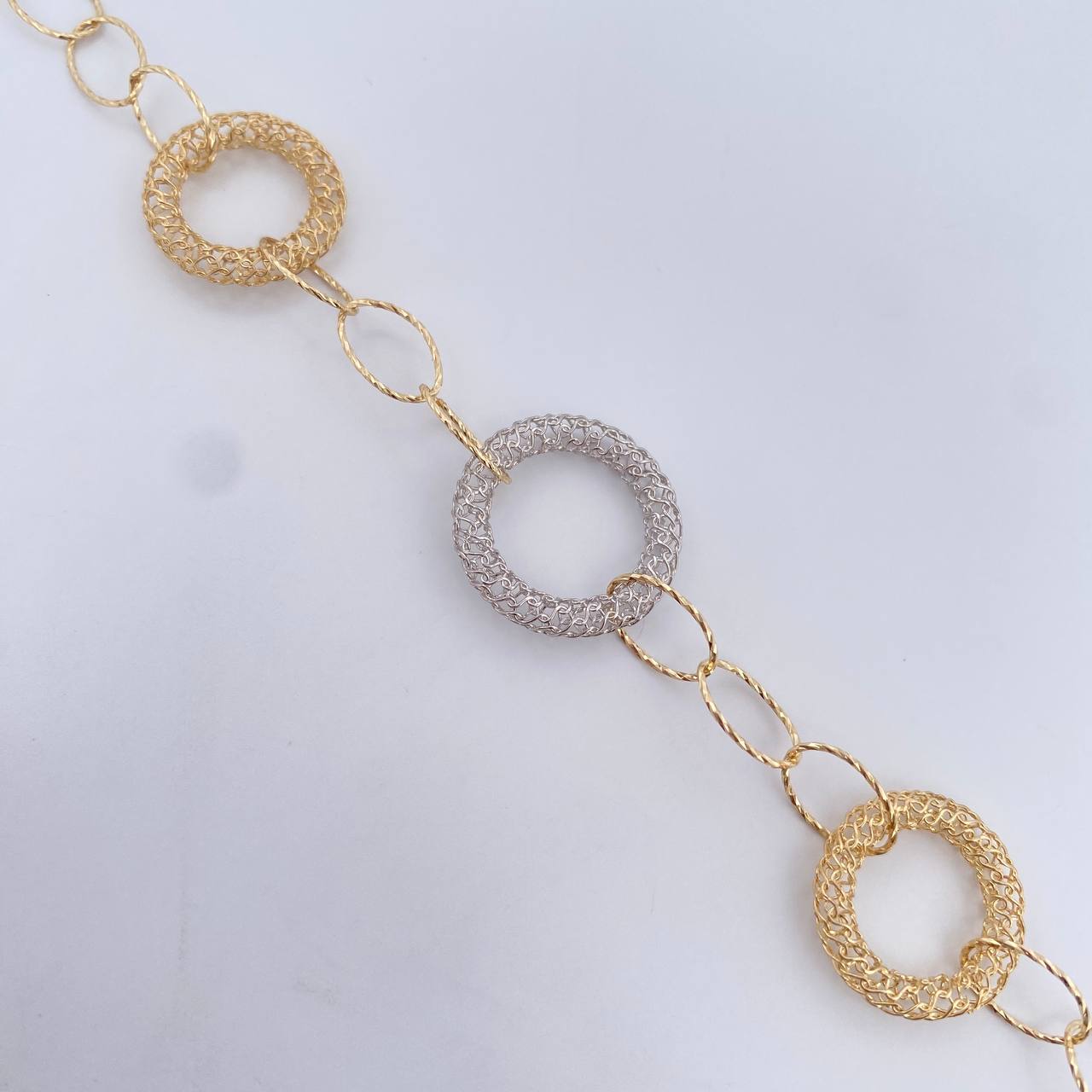 Pulso Aros 4.65gr / 19.6cm / 6.6mm Dos Oros Amarillo Blanco +4 18K &