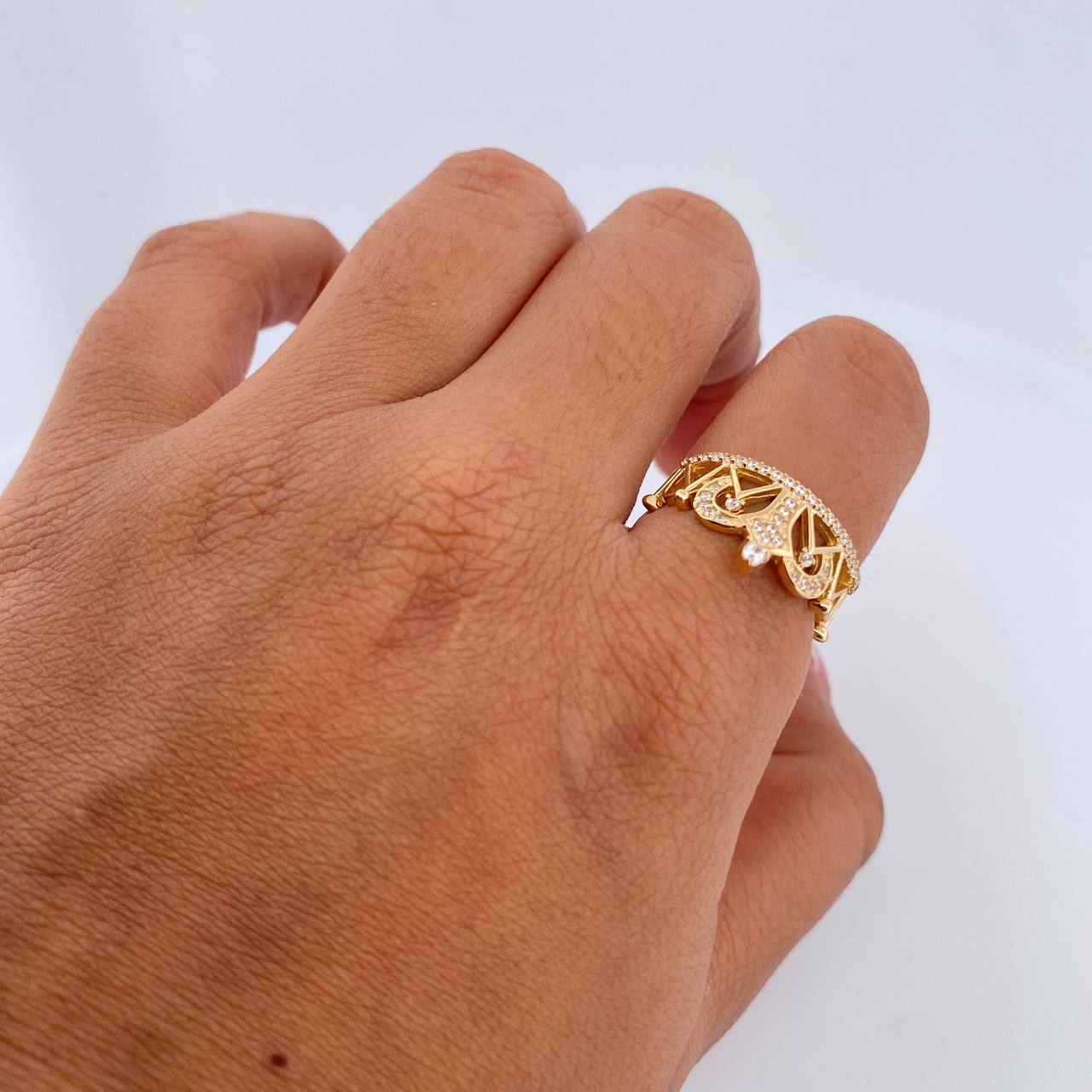 Anillo Corona Triangulos 2.9gr / T4 3/4 / Circones Blancos Oro Amarillo 18K &