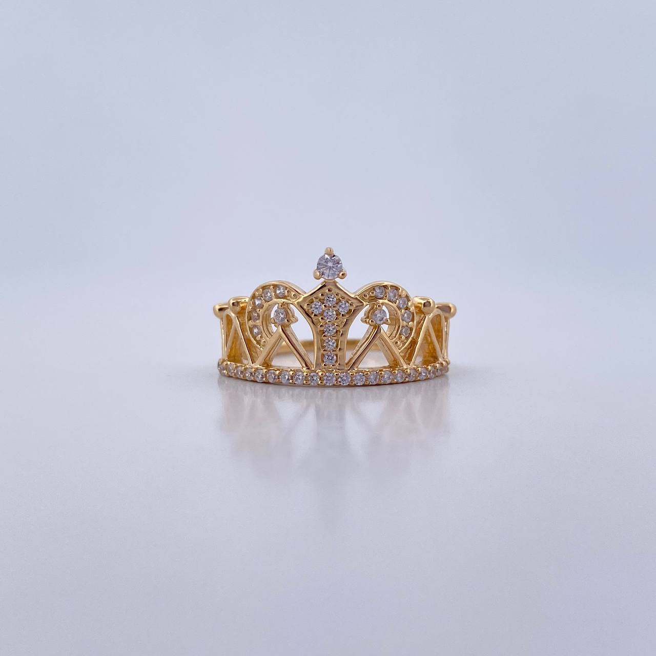 Anillo Corona Triangulos 2.9gr / T4 3/4 / Circones Blancos Oro Amarillo 18K &