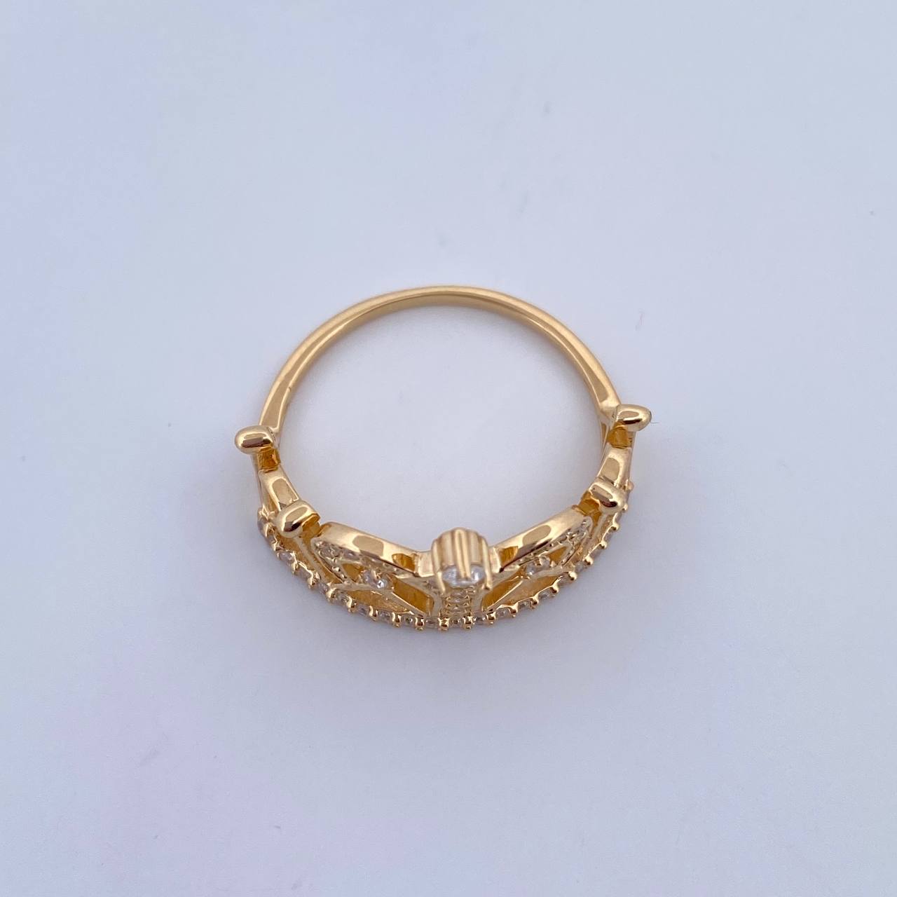 Anillo Corona Triangulos 2.9gr / T4 3/4 / Circones Blancos Oro Amarillo 18K &