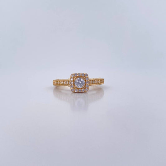 Square Halo Ring 3.65gr / T6 3/4 / White Zircons 18K Yellow Gold &