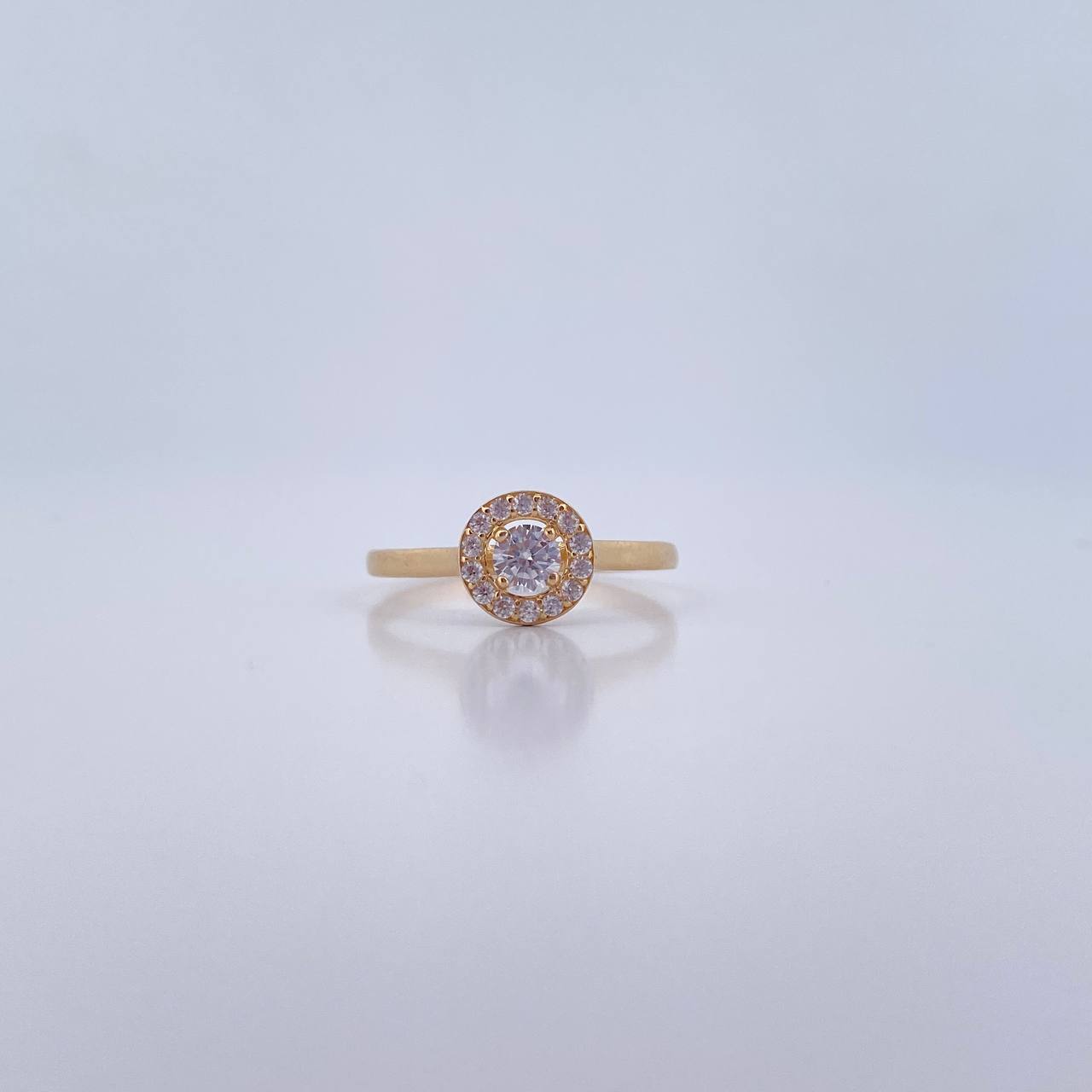 Anillo Halo Redondo 1.5gr / T7 1/4 / Circones Blancos Oro Amarillo 18K &