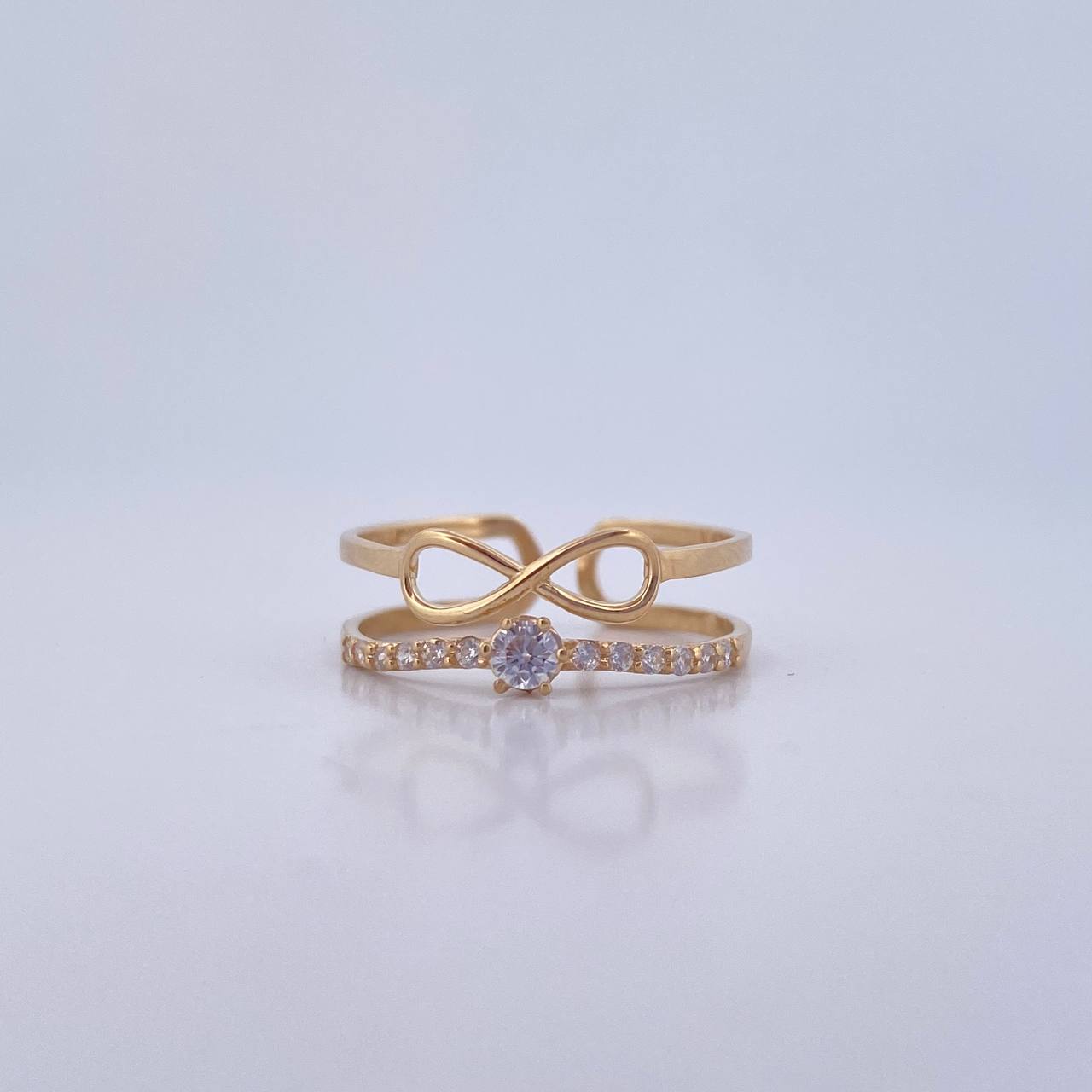 Anillo Solitario Infinito 1.8gr / T6 1/2 / Circones Blancos Oro Amarillo 18K &