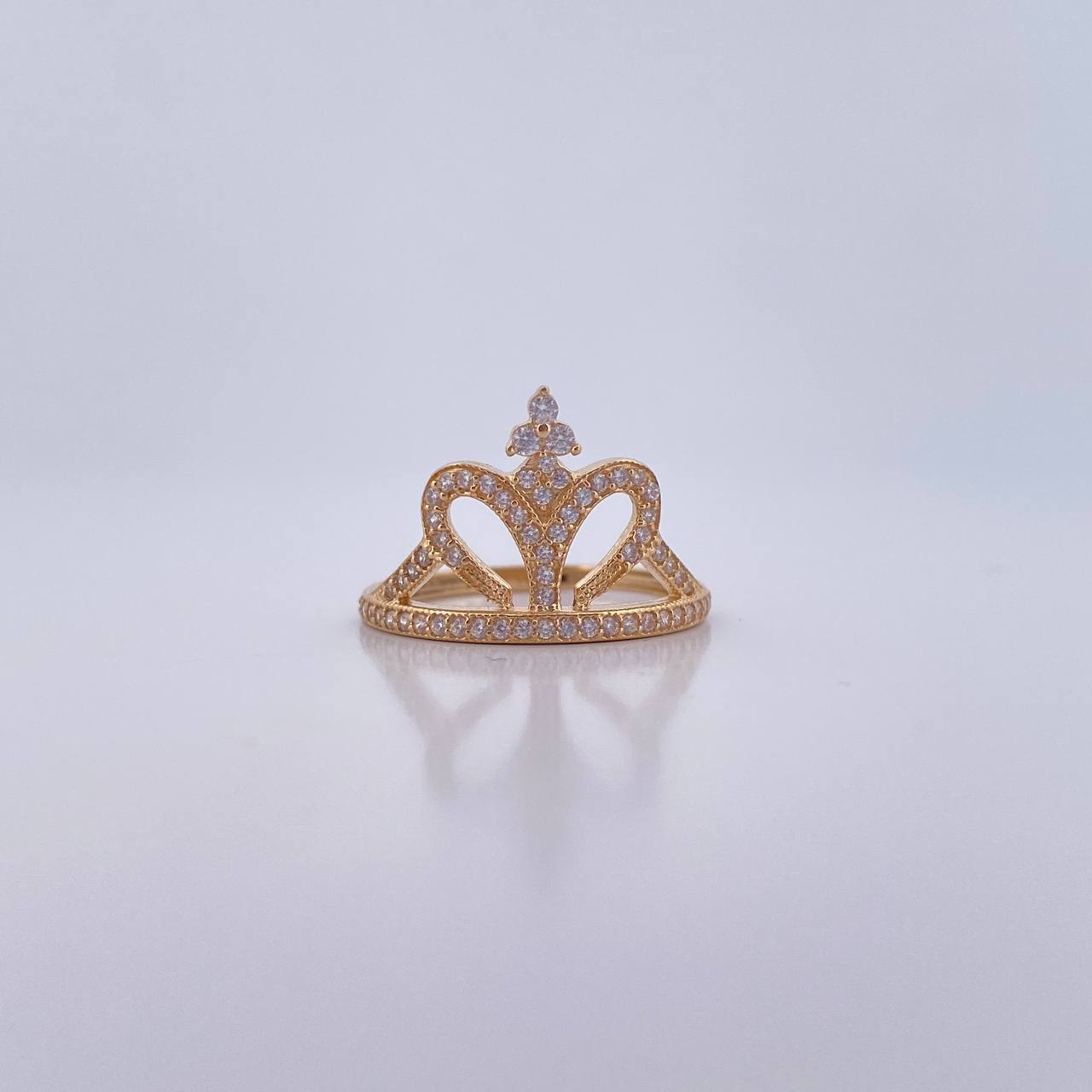 Anillo 15s Corona Corazon 2.6gr / T4 3/4 / Circones Blancos Oro Amarillo 18K &