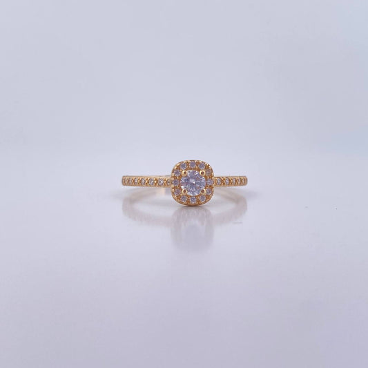 Anillo Halo Cuadrado 1.9gr / T5 3/4 / Circones Blancos Oro Amarillo 18K &