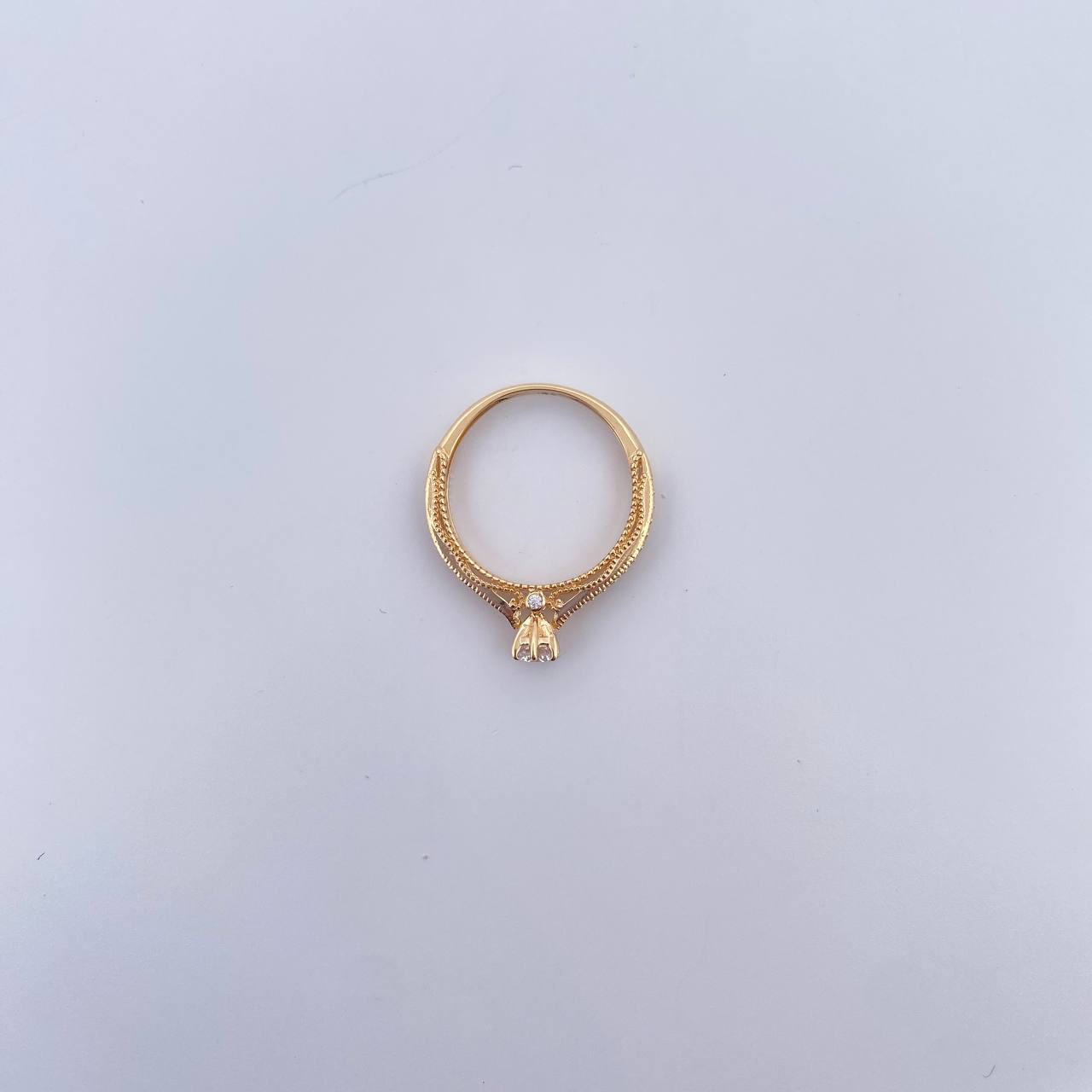 Solitaire Ring 2.15gr / Size 5 / White Zircon Bridge 18K Yellow Gold &
