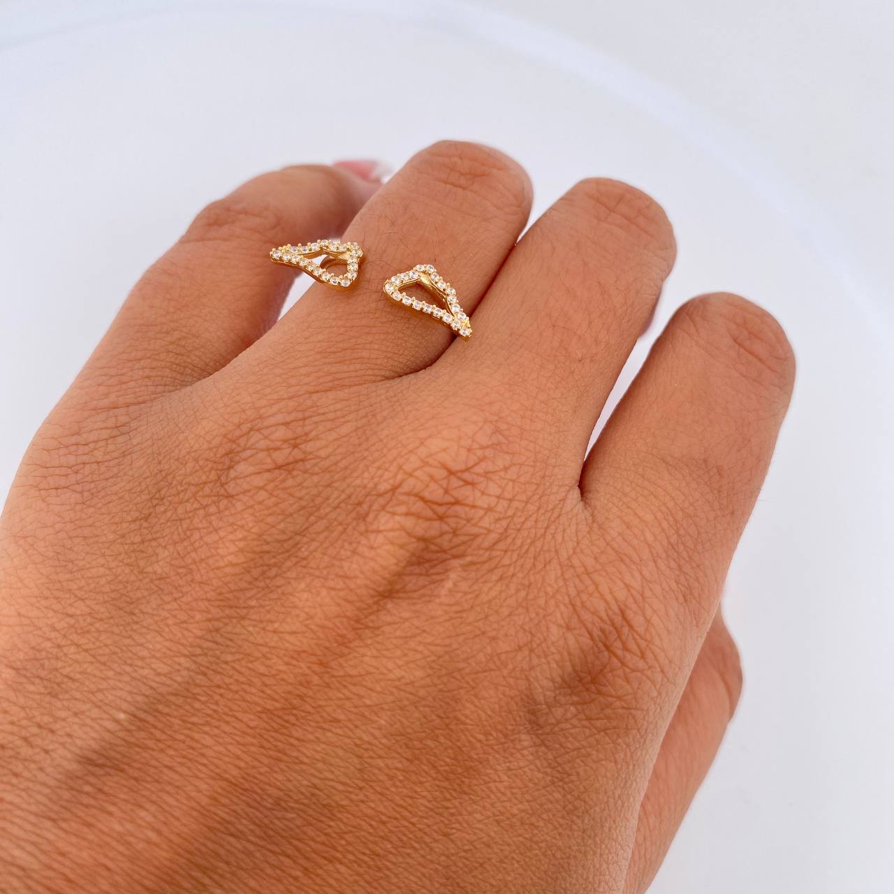 Double Wing Ring 1.4gr / T5 3/4 / White Zircons 18K Yellow Gold &