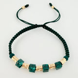 Pulsera Verde Esmeraldas Cubicas Cilindro Lunar 7und 0.95gr / 3mm-4mm Oro Amarillo 18K *