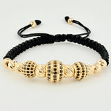Pulsera Negra Trío De Fuego Bolas Diamantadas10und 6.75gr / 5mm-6mm Oro Amarillo 18K *