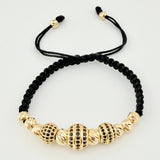Pulsera Negra Trío De Fuego Bolas Diamantadas10und 6.75gr / 5mm-6mm Oro Amarillo 18K *