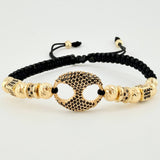 Pulsera Negra GC Bolas Diamantadas 14und 7.45gr / 5mm-6mm Oro Amarillo 18K *