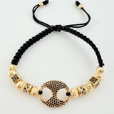 Pulsera Negra GC Bolas Diamantadas 14und 7.45gr / 5mm-6mm Oro Amarillo 18K *