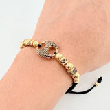 Pulsera Negra GC Bolas Diamantadas 14und 7.45gr / 5mm-6mm Oro Amarillo 18K *