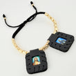 Pulsera Negra Escapulario Cilindros Diamantados 19und 3.6gr / 3mm-4mm Oro Amarillo 18K *