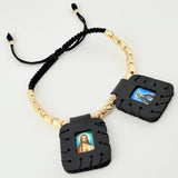 Pulsera Negra Escapulario Cilindros Diamantados 19und 3.6gr / 3mm-4mm Oro Amarillo 18K *