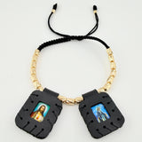 Pulsera Negra Escapulario Cilindros Diamantados 19und 3.6gr / 3mm-4mm Oro Amarillo 18K *