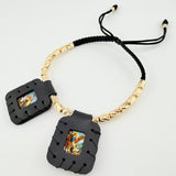 Pulsera Negra Escapulario Cilindros Diamantados 19und 3.6gr / 3mm-4mm Oro Amarillo 18K *