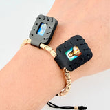 Pulsera Negra Escapulario Cilindros Diamantados 19und 3.6gr / 3mm-4mm Oro Amarillo 18K *