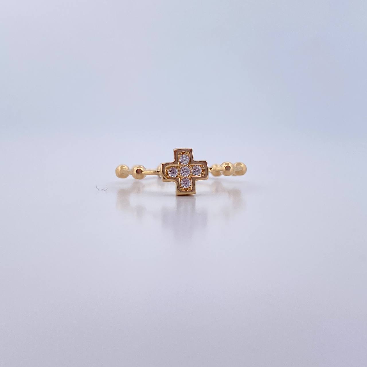 Cross Ring 2.2gr / T5 1/4 / White Zircon Spheres 18K Yellow Gold &