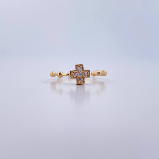 Cross Ring 2.2gr / T5 1/4 / White Zircon Spheres 18K Yellow Gold &