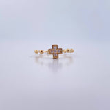 Cross Ring 2.2gr / T5 1/4 / White Zircon Spheres 18K Yellow Gold &