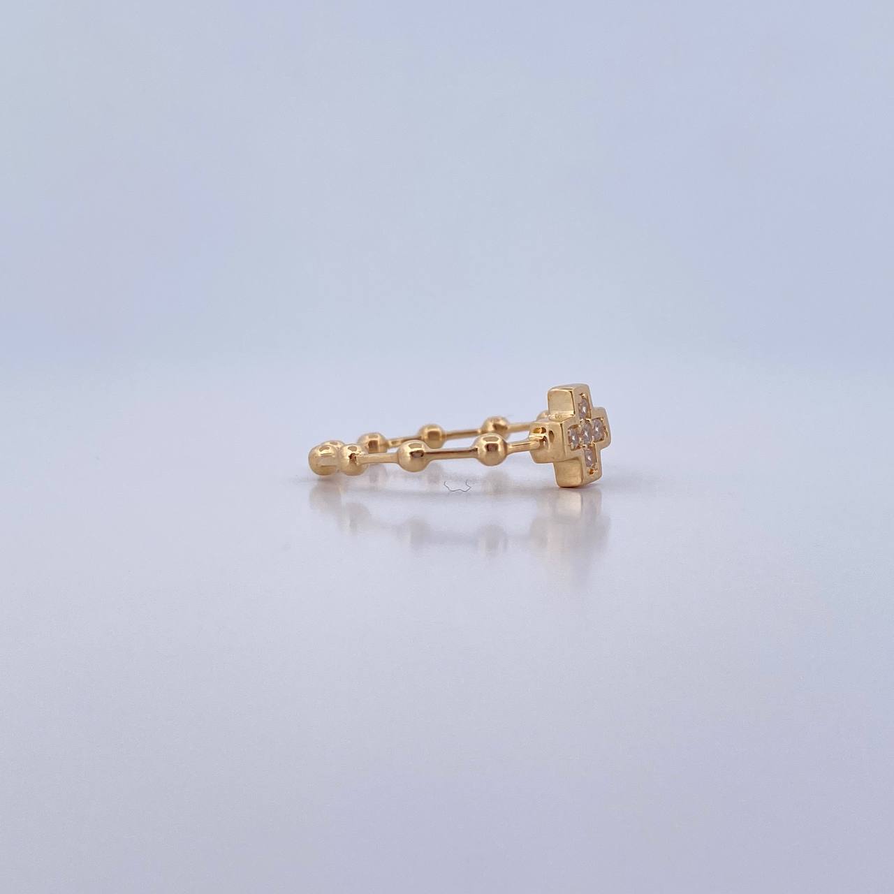 Cross Ring 2.2gr / T6 / White Zircon Spheres 18K Yellow Gold &