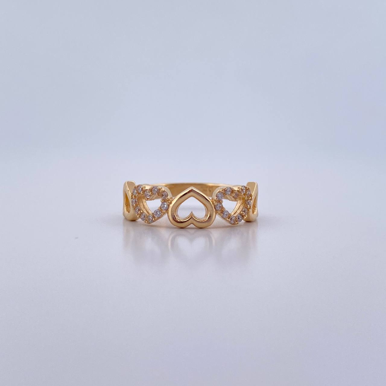 Anillo Corazones 2.65gr / T6 3/4 / Circones Blancos Oro Amarillo 18K &