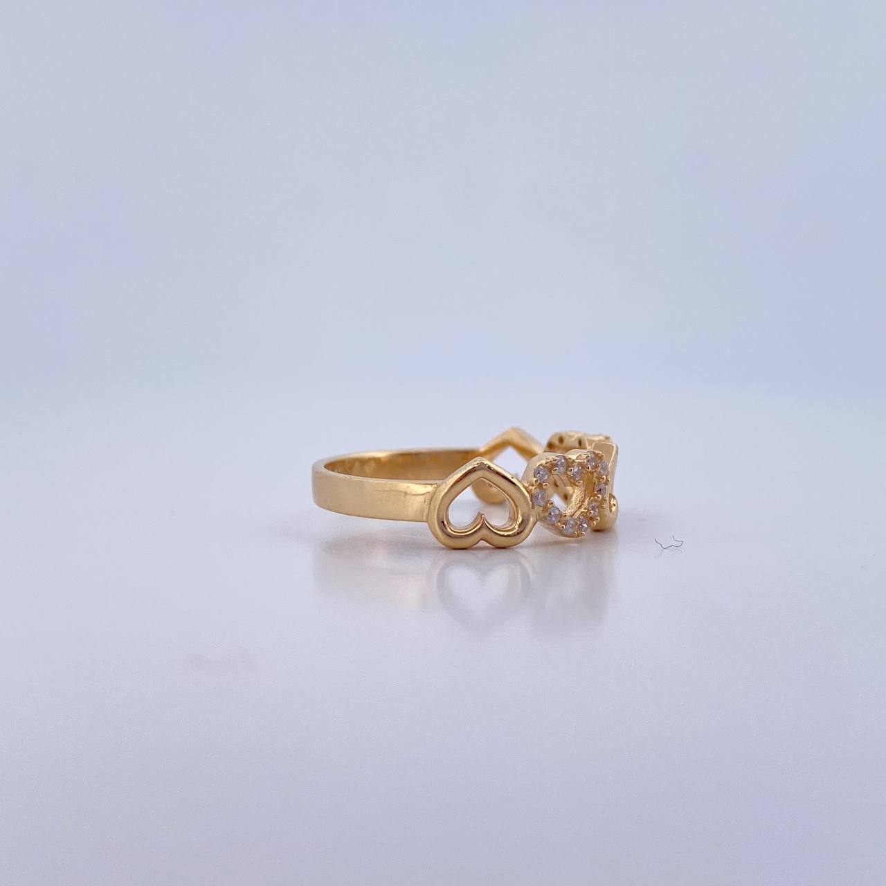 Hearts Ring 2.4gr / T4 3/4 / White Zircons 18K Yellow Gold &