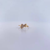 Double Heart Ring 1.2gr / Size 4 3/4 / White Zircons 18K Yellow Gold &